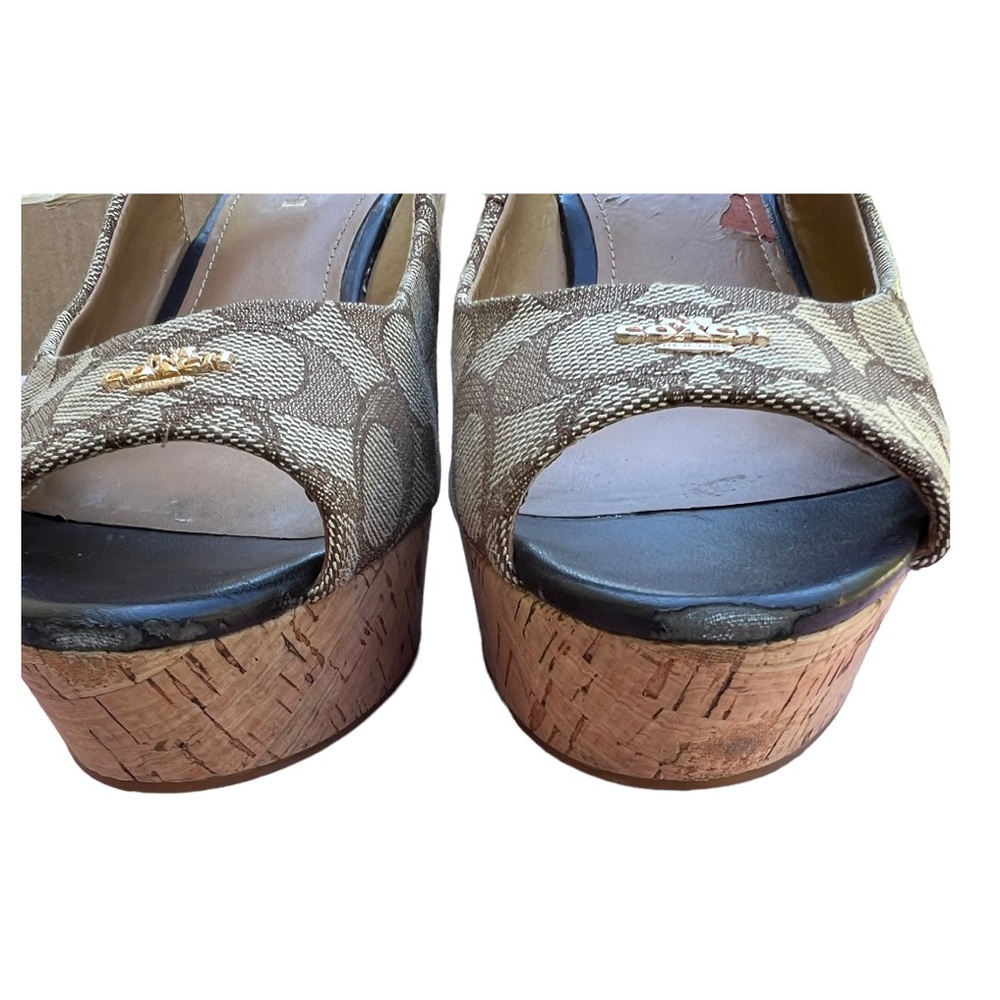 LADIES BROWN COACH SLINGBACK PLATFORM WEDGES SIZE 9B - Picture 7 of 7